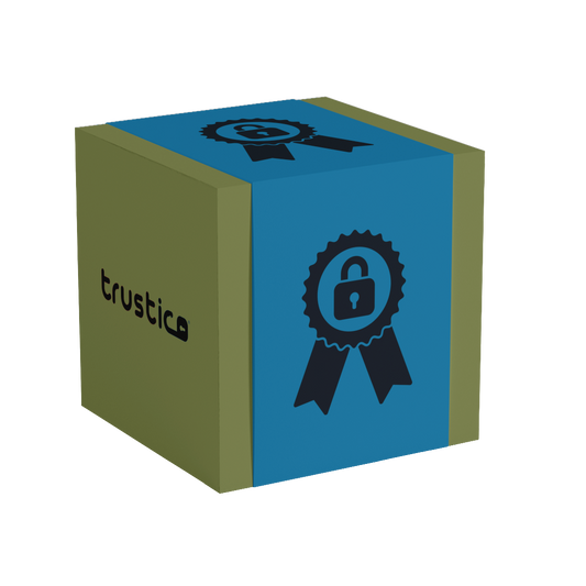 A 3D cube with olive green and blue sides. The blue sides show a ribbon and padlock, representing business SSL security. One green side has "Sectigo® OV + Multi Domain" from Sectigo CA and a padlock icon, symbolizing trusted certification.